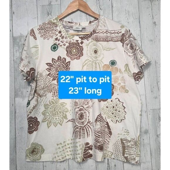 Hot Cotton Stylized Floral Earthtone Printed Heavyweight T-Shirt Sz L - Picture 2 of 5